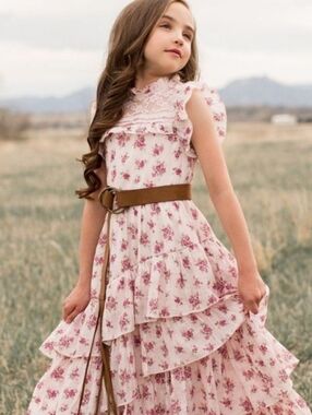 Joyfolie Pink Floral Tiered Ruffled Girls' Dress